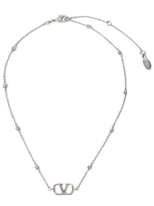 V Logo Signature Necklace Silver - VALENTINO - BALAAN 2