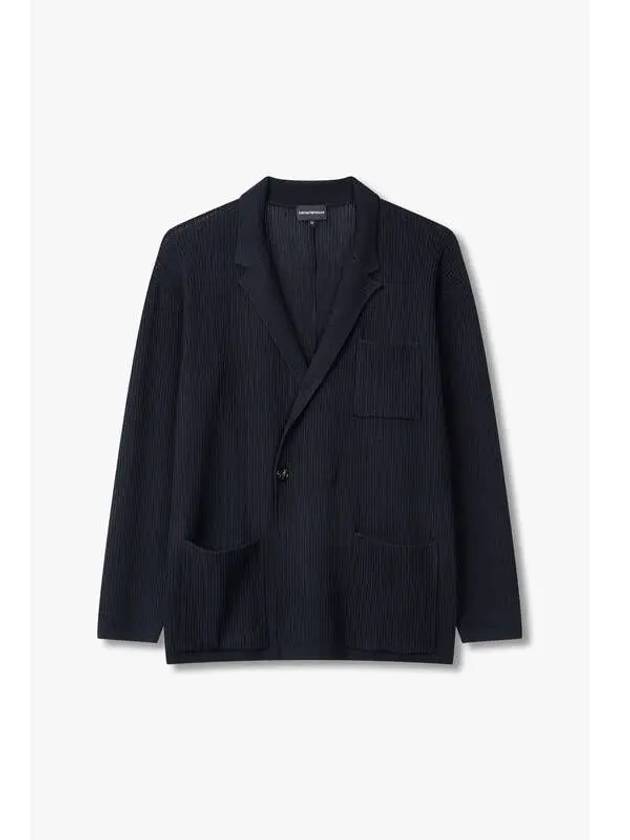 Men s ribbed cotton wool knit jacket navy - EMPORIO ARMANI - BALAAN 1