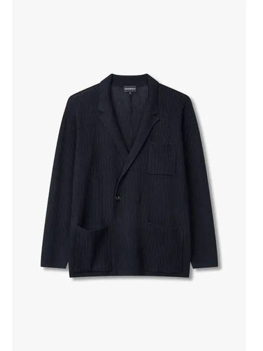 Men s Ribbed Cotton Wool Knit Jacket Navy - EMPORIO ARMANI - BALAAN 1