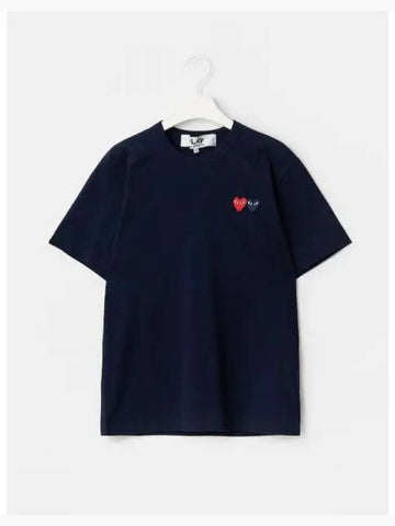 Women s Double Heart Wappen T Shirt Navy Domestic Product GM0022110910593 - COMME DES GARCONS PLAY - BALAAN 1