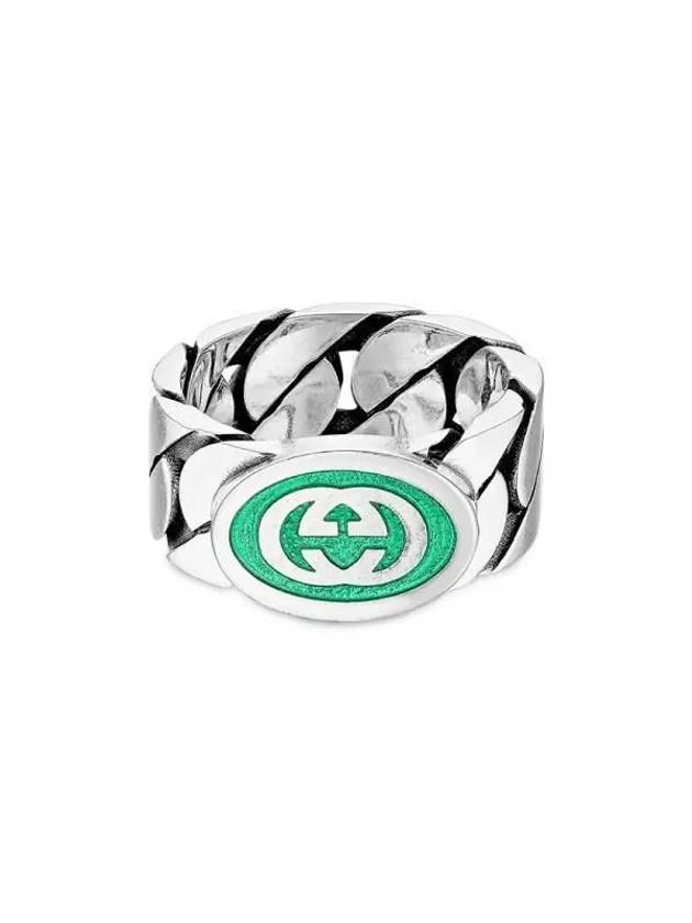 Interlocking G Enamel Ring Silver Green Enamel - GUCCI - BALAAN 3