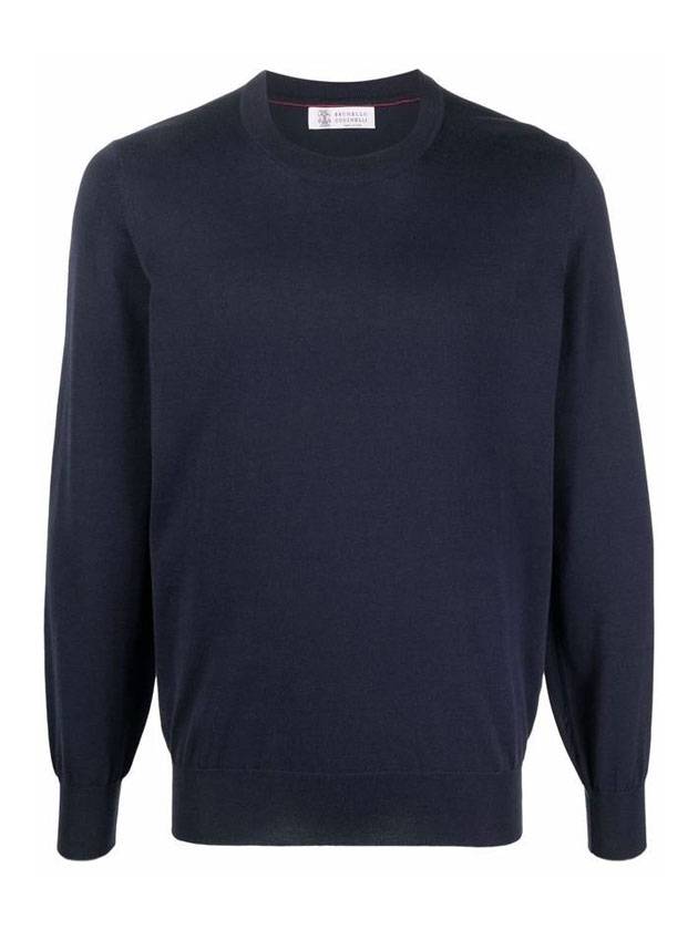 Plain Cotton Knit Top Navy - BRUNELLO CUCINELLI - BALAAN 1