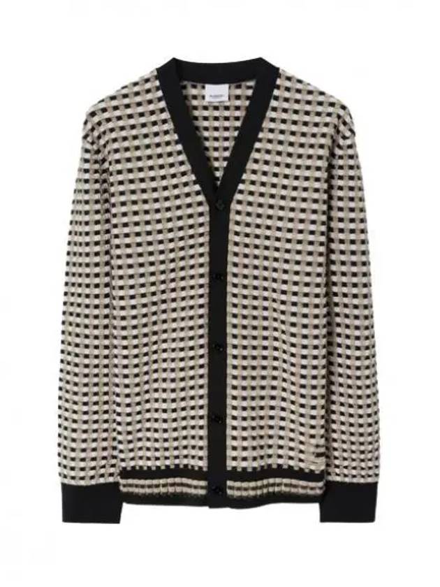 Check Pattern V-Neck Cardigan Beige - BURBERRY - BALAAN 2