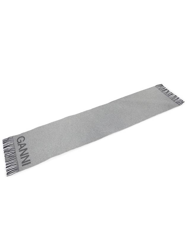 Fringes And Logo Muffler Grey - GANNI - BALAAN 5