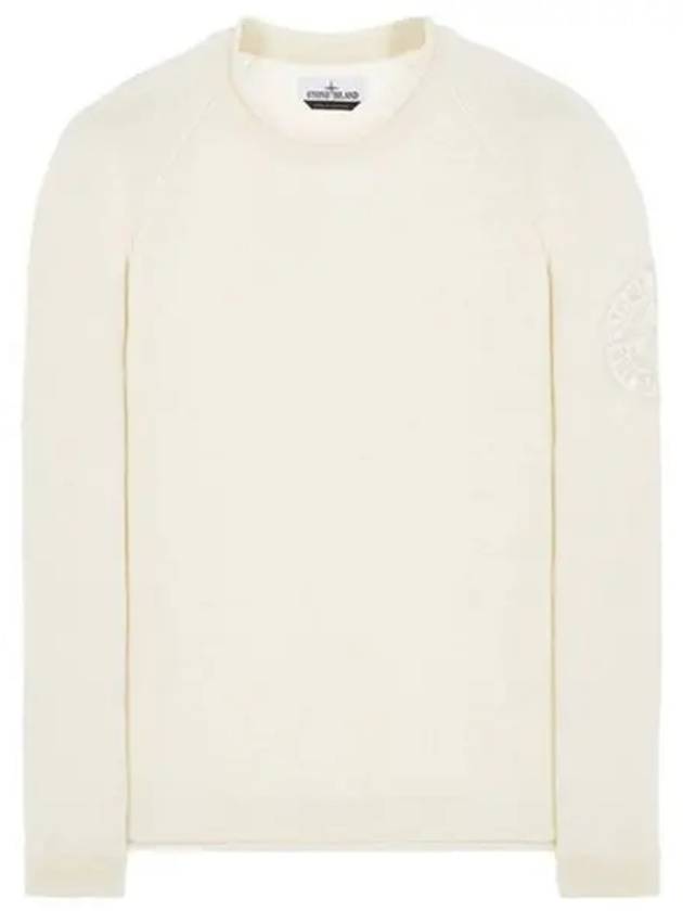 Embroidered Logo Crew Neck Lambswool Knit Top Ivory - STONE ISLAND - BALAAN 2