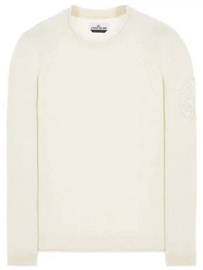 Embroidered Logo Crew Neck Lambswool Knit Top Ivory - STONE ISLAND - BALAAN 2