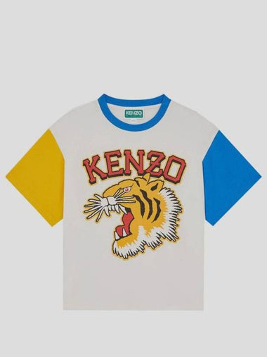 Kids Tiger Logo Print Short Sleeve T-Shirt White - KENZO - BALAAN 1