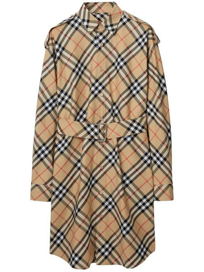 Check Cotton Shirt Midi Dress Beige - BURBERRY - BALAAN 2