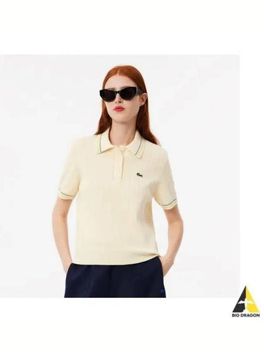 Women s Color Tipping Short Sleeve Polo Sweater Ivory - LACOSTE - BALAAN 1