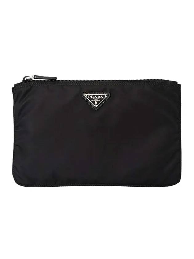 triangle logo clutch bag black - PRADA - BALAAN.