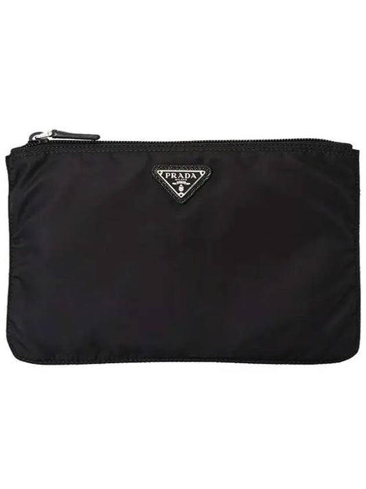 triangle logo clutch bag black - PRADA - BALAAN.