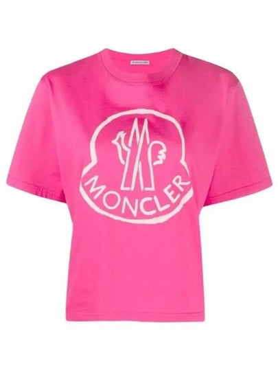 Big Logo Lettering Print Cropped Short Sleeve T-Shirt Pink - MONCLER - BALAAN 2