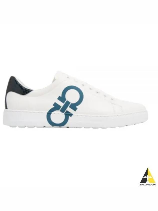 Number Gancini Low Top Sneakers White Mediterranean Blue - SALVATORE FERRAGAMO - BALAAN 2