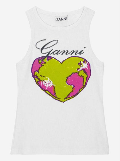 Graphic Rib Heart Tank Cotton Sleeveless White - GANNI - BALAAN 2