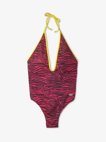 Zebra Print Halter Neck One-Piece Swimsuit Pink - DIESEL - BALAAN 2