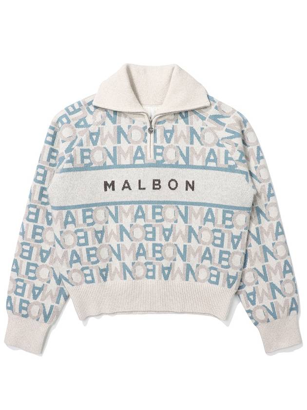 JACQUARD MOCK NECK SWEATER BLUE WOMAN - MALBON GOLF - BALAAN 1