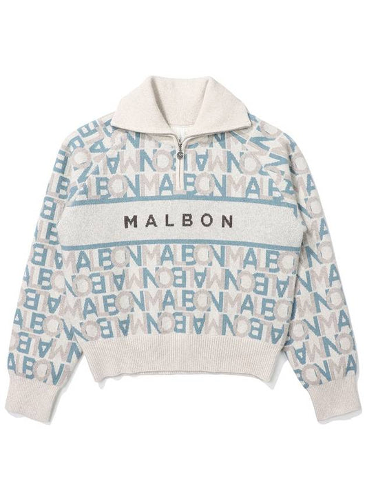 JACQUARD MOCK NECK SWEATER BLUE WOMAN - MALBON GOLF - BALAAN 1