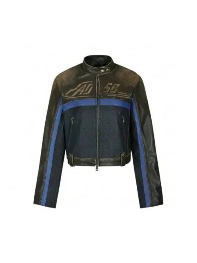 Combo Racing Denim Leather Biker Jacket Brown - ANDERSSON BELL - BALAAN 2