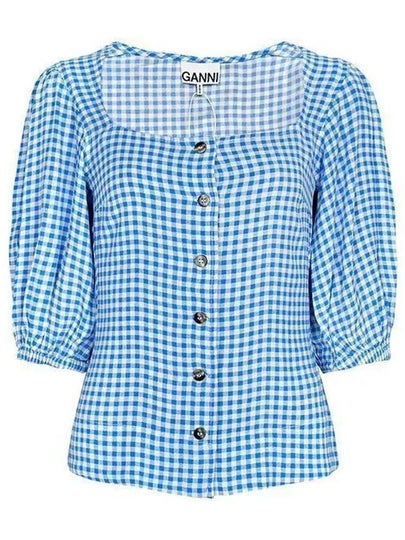 Crepe Button Down Blouse Strong Blue - GANNI - BALAAN 2