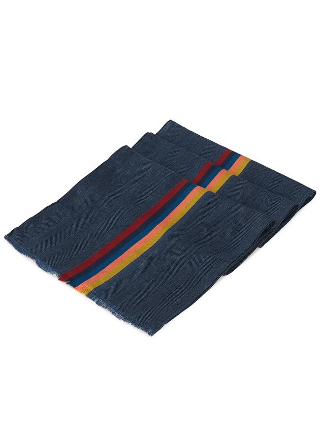 Striped Fringe Wool Silk Muffler Navy - PAUL SMITH - BALAAN 3