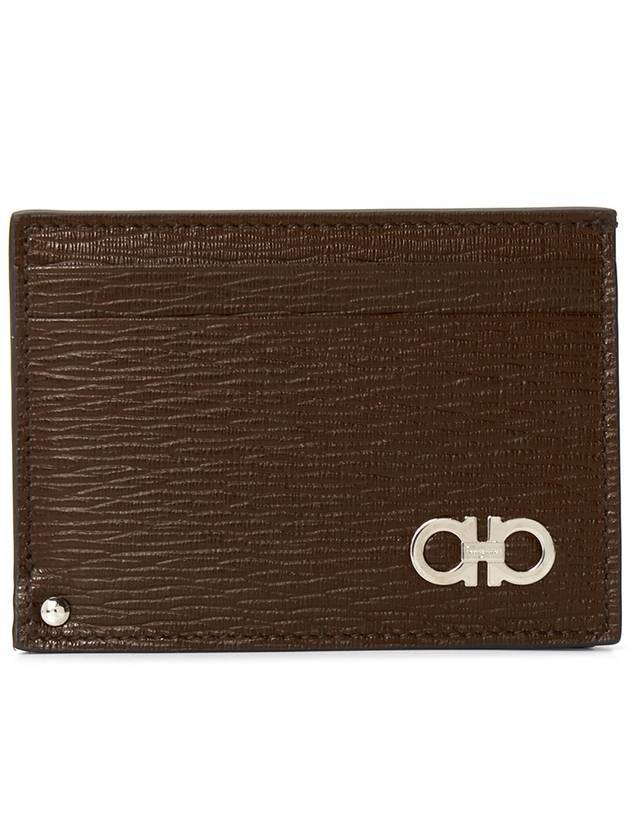 Double Gancini Leather Card Wallet Brown - SALVATORE FERRAGAMO - BALAAN 1