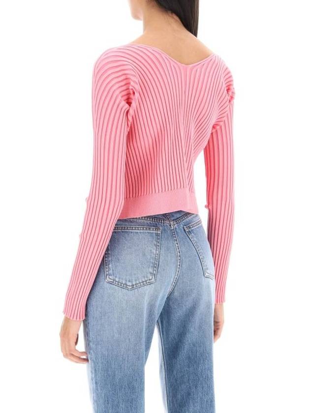 La Maille Pralu Longue Micro Charm Logo Cardigan Light Pink - JACQUEMUS - BALAAN 4