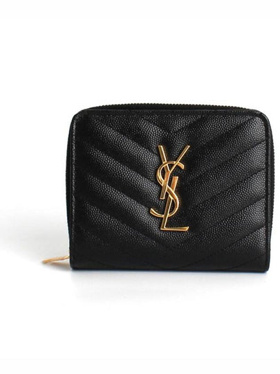 Monogram Zipper Grained Leather Half Wallet Black - SAINT LAURENT - BALAAN 2