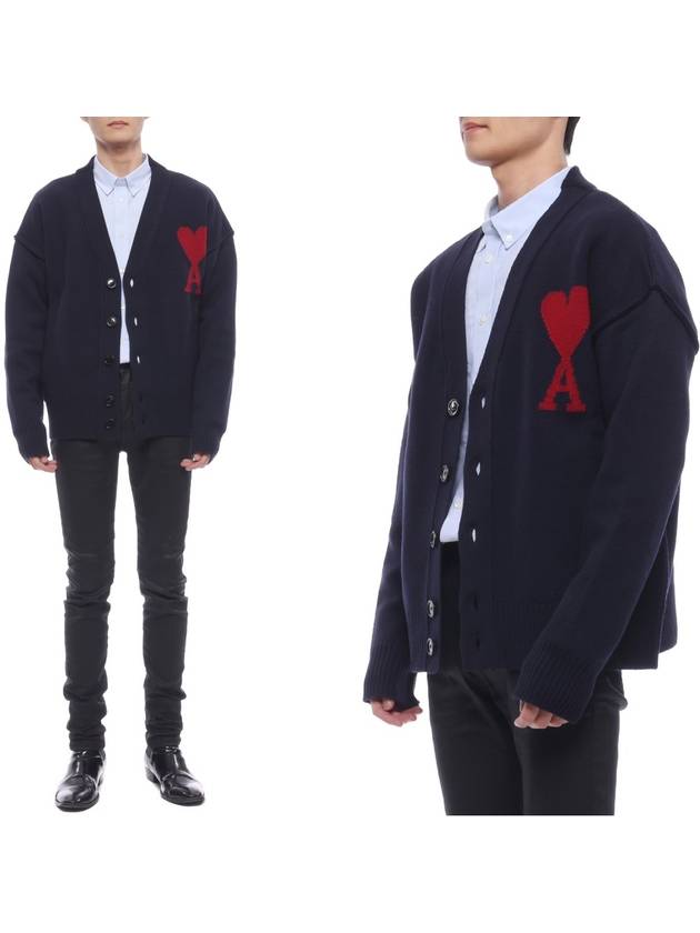 De Coeur Logo Wool Cardigan Navy - AMI - BALAAN 3