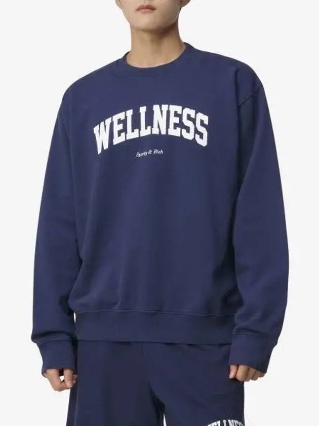 Men's Logo Print Crew Neck Cotton Sweatshirt Navy - SPORTY & RICH - BALAAN 2