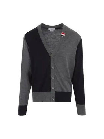 Cardigan three stripe detail two tone navy - THOM BROWNE - BALAAN 1