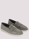 Triangle Logo Suede Loafers Grey - PRADA - BALAAN 2