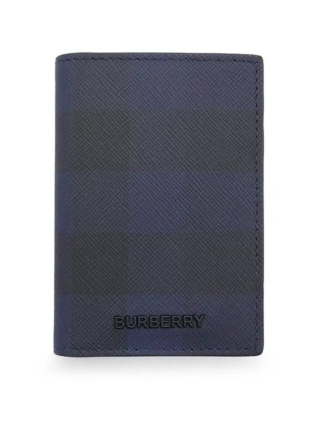 Check Pattern Leather Card Wallet Navy - BURBERRY - BALAAN 3