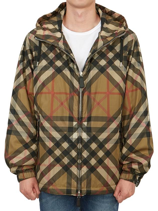 Layered Check Nylon Hooded Jacket Archive Beige - BURBERRY - BALAAN 3