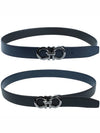 Silver Gancini Reversible Leather Belt Ultramarine Black - SALVATORE FERRAGAMO - BALAAN 10