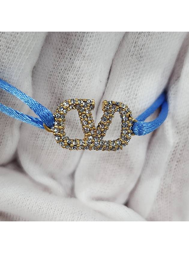 V Logo Crystal Bracelet Blue - VALENTINO - BALAAN 5