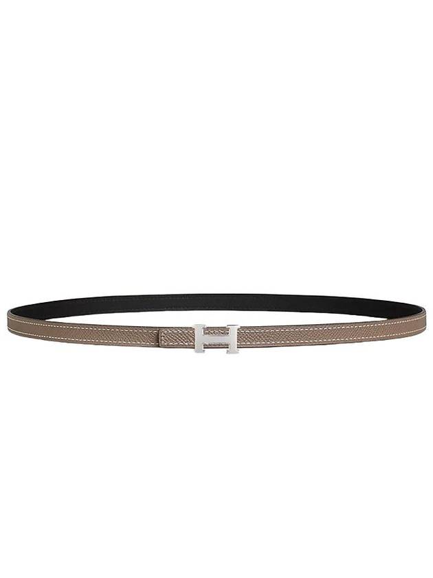 Mini H Belt Buckle Reversible Leather Strap 13MM Silver Noir Etoupe - HERMES - BALAAN 3