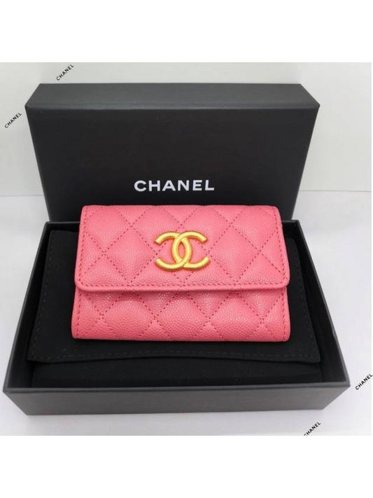 gold CC logo calfskin flap bi-fold wallet pink - CHANEL - BALAAN 2