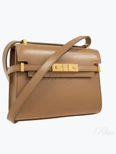 Manhattan Mini Embossed Gold-Tone Logo Leather Cross Bag Beige - SAINT LAURENT - BALAAN 2