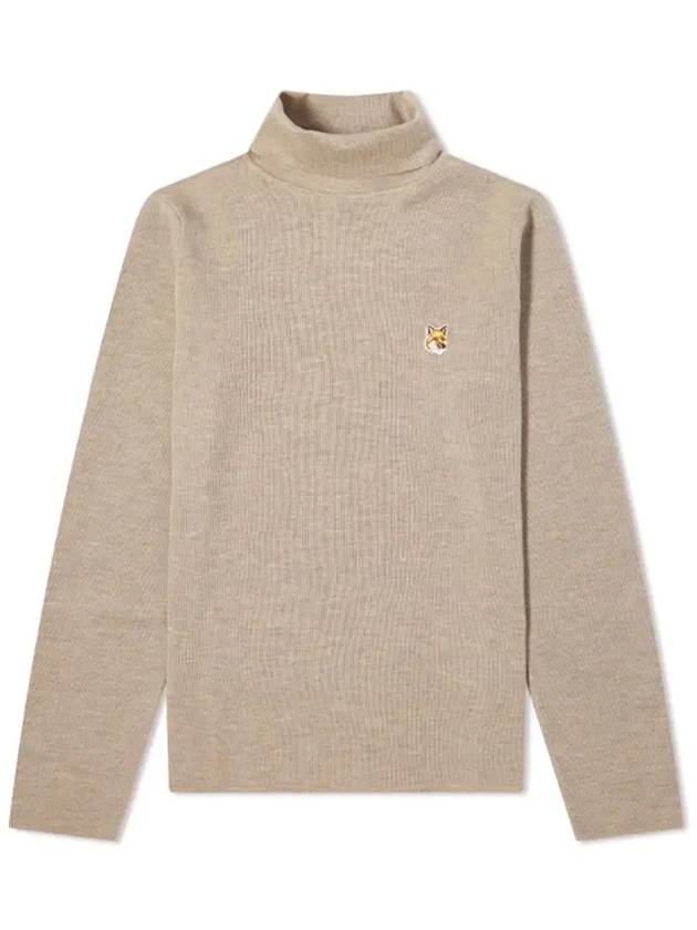 Fox Head Patch Fitted Wool Turtleneck Beige Melange - MAISON KITSUNE - BALAAN 3