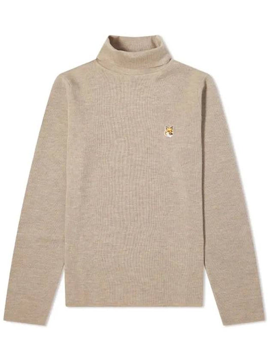 Fox Head Patch Fitted Wool Turtleneck Beige Melange - MAISON KITSUNE - BALAAN 2