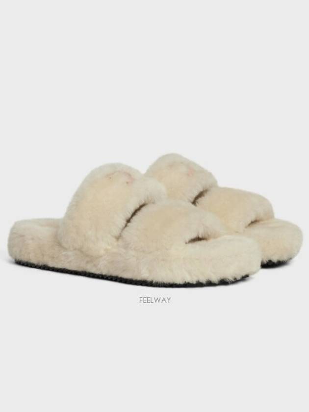 Triomphe Shearling Fur Slippers Beige - CELINE - BALAAN 3