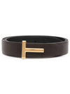 Gold Grain Leather T Icon Belt Brown Black - TOM FORD - BALAAN 2