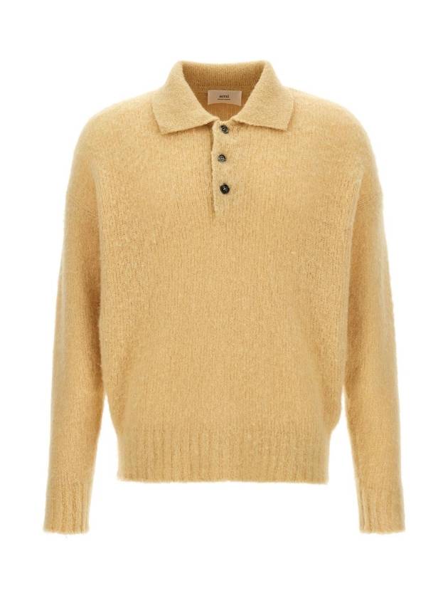 Pullover Knit Polo Shirt Yellow - AMI - BALAAN 1