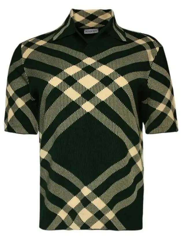 Checked Wool Polo Knit Top Green - BURBERRY - BALAAN 2