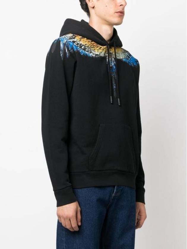 Icon Wings Drawstring Cotton Hoodie Black - MARCELO BURLON - BALAAN 4