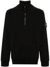 Logo Badge Half Zipper Cotton Fleece Knit Top Black - STONE ISLAND - BALAAN 1