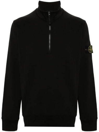 Logo Badge Half Zipper Cotton Fleece Knit Top Black - STONE ISLAND - BALAAN 1