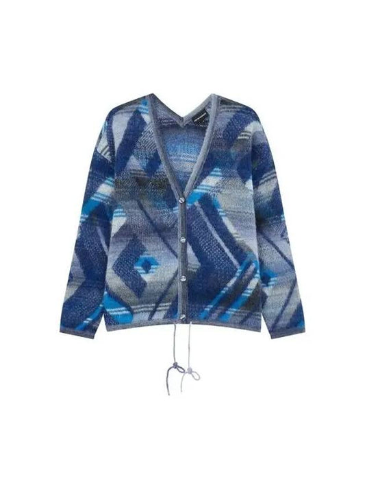 Women s Diamond Pattern Alpaca Mohair Cardigan Blue 270984 - EMPORIO ARMANI - BALAAN 1