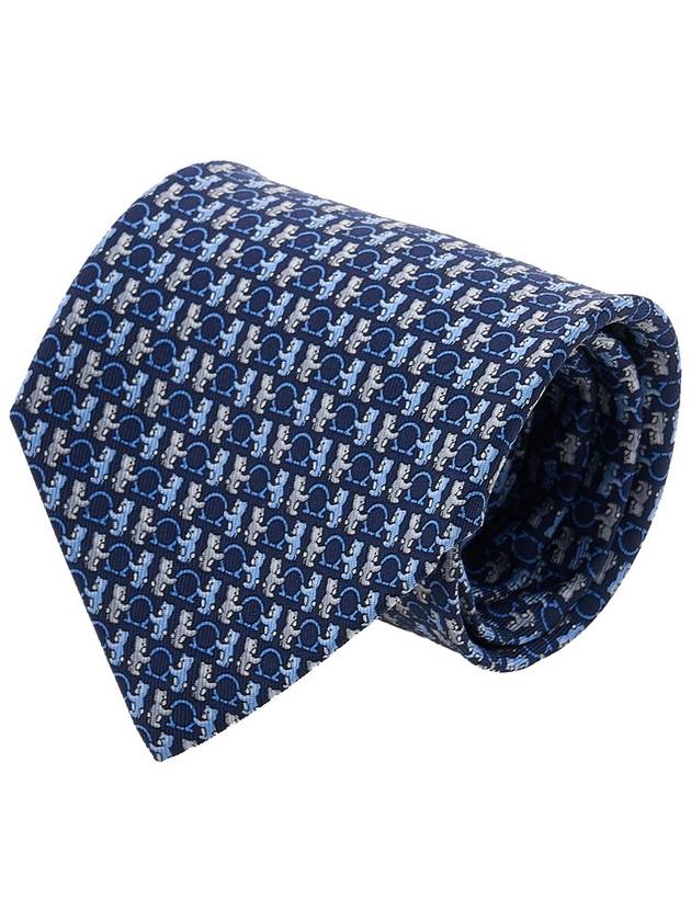 Ferragamo Men's Bear Print Silk Tie 35 0843 NAVY LOGHI E ANIMALI 0759101 - SALVATORE FERRAGAMO - BALAAN 10