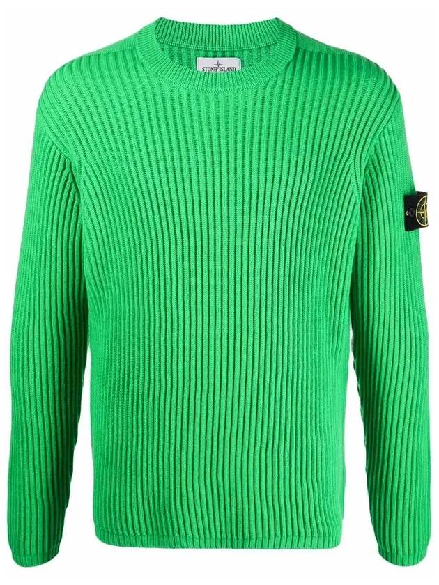 Full Rib Pure Wool Crewneck Knit Top Bright Green - STONE ISLAND - BALAAN 2